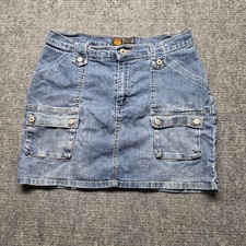 Vintage Route 66 Y2K Denim Mini Skirt Size 12 Stretch Cargo Pockets Blue Medium