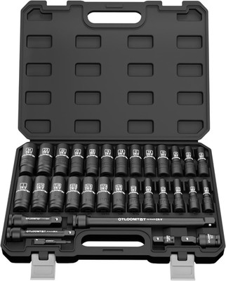 32PCS 1/2'' Drive Impact Socket Set - Heavy Duty Industrial-Grade Deep Sockets, M