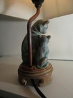 Sculpted Cat And Kitten Table Lamp copper green patina  15" high with shade. — photo 7