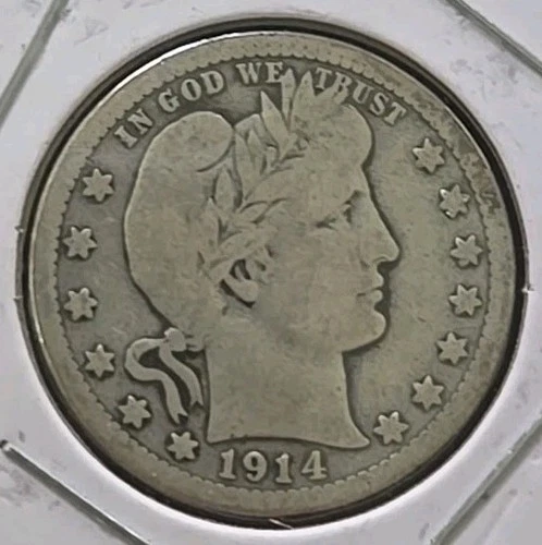 1914 D Denver Mint Barber Quarter 90% Silver US Coin 0.18084 troy ounces pure AG