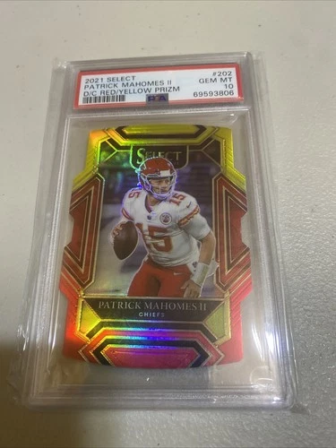 2021 PANINI SELECT DIE CUT RED YELLOW PRIZM #202 PATRICK MAHOMES II PSA 10