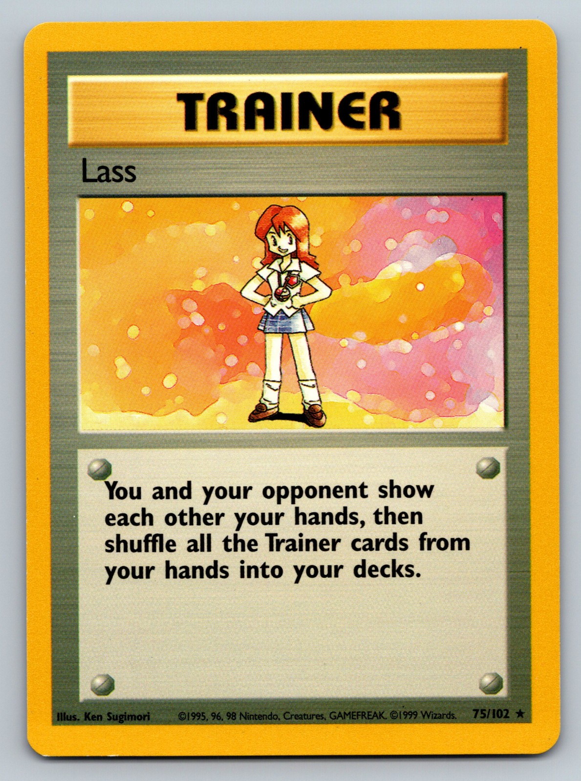 Lass 75/102 Rare Pokemon Card Base Set Unlimited Trainer LP Light Play