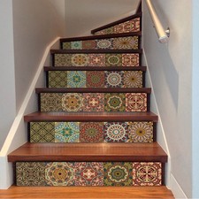 6Pcs 3D Mosaic Stair Riser Decals Staircase Stickers Vinyl Wall Mural Wallpaper