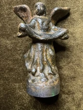 Jan Barboglio 5.5” Angel Holding Banner Cast Iron 2.5 Pounds good condition