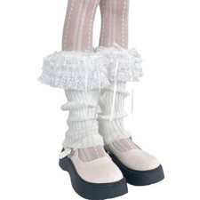 FUFUFARYA Women' s Leg Warmers Cute Bow Ruffle Lace Cuff One Size, White03