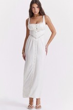 House of CB Illiana scalloped-trim bodice-top stretch-silk maxi dress Large plus