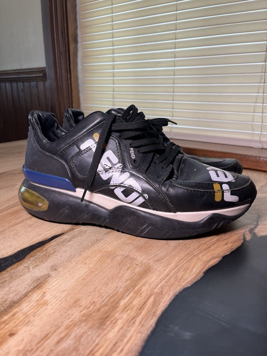 Fendi x fila Black Leather Logo Sneakers Chunky Trainer Shoes 7E