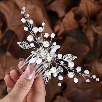 Zoestar Flower Hochzeit Haarkämme Silver Pearl Bridal Headpiece Perlen Leaf 