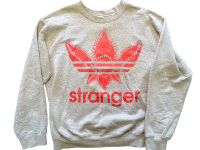Unique vintage stranger things unisex medium crew neck sweater adidas mockup