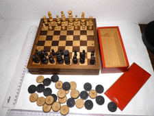 antik Schachspiel Holz Backgammon Mühle Klappbrett 21 x 21 cm + Holzkiste 592 g