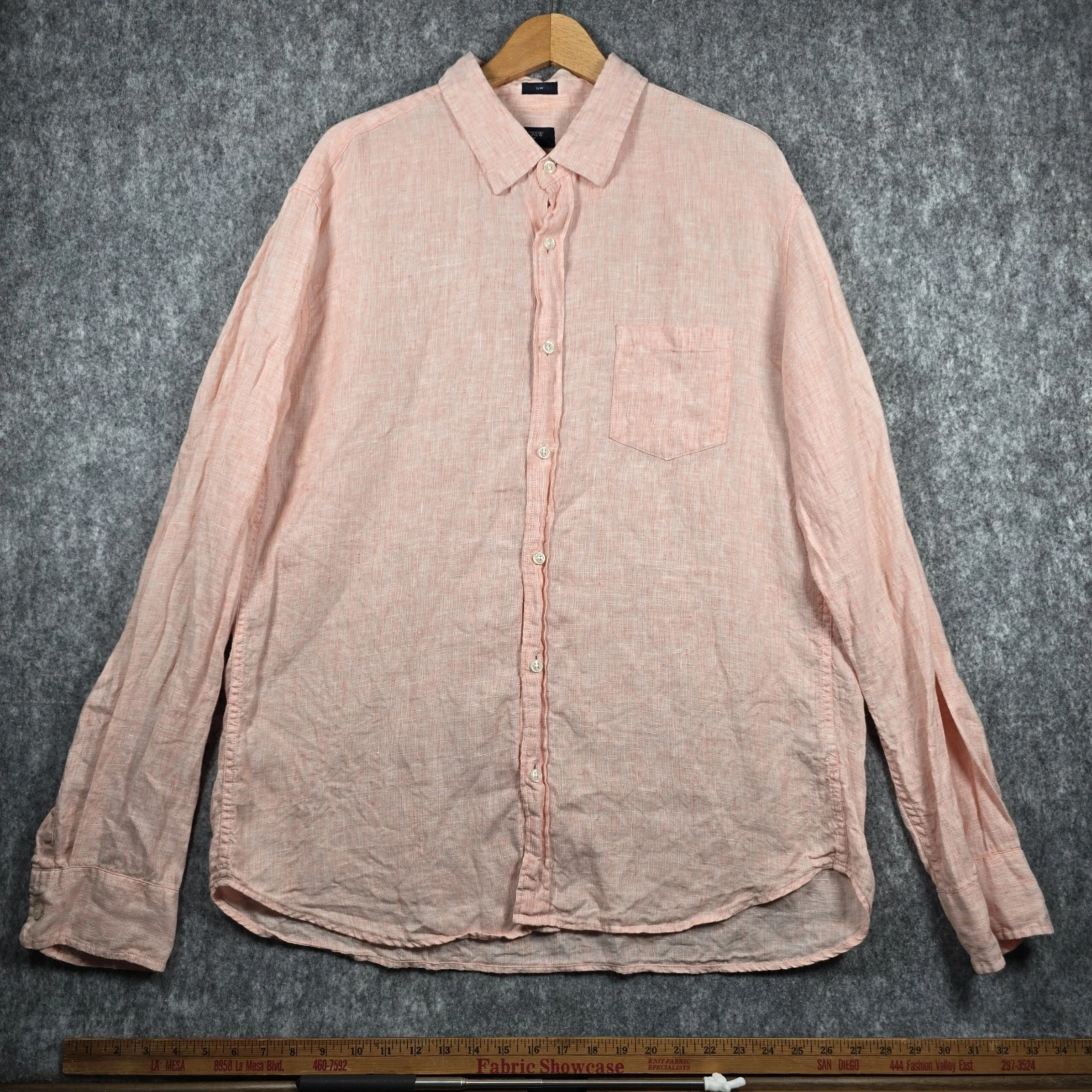 J Crew Shirt Mens XL Extra Large Pink Salmon 100% Linen Long Sleeve Button 0925