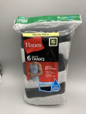 6 Pack Hanes Men's Tagless Tanks Size XL Grey / Black Brand New