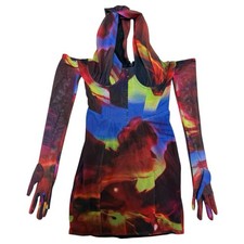 House of CB 'Dahlia' printed cut-out mini dress with attached gloves.Lined. Sz S