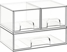 Stackable Storage Drawers, 3 Pack Clear Acrylic Makeup Bathroom Organizer, Ver