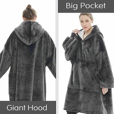 Snuggle Blanket Oversized Sherpa Fleece Long Hooded Hoodie Lounge Poncho Kaftan