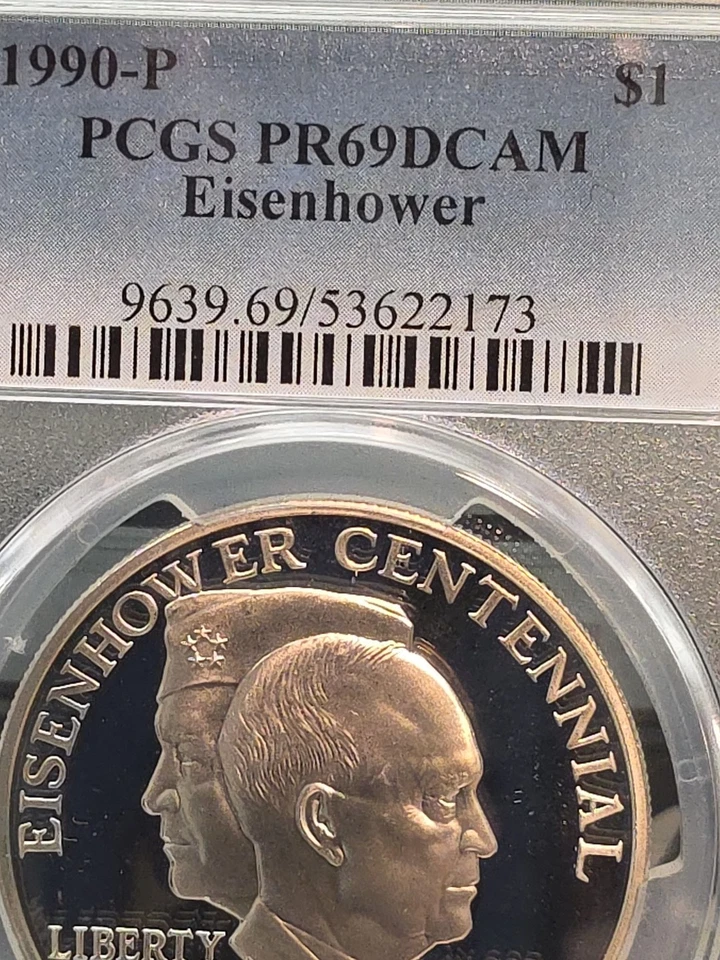 1990 P $1 Eisenhower Silver Commemorative Dollar PCGS PR69DCAM-SEE STORE WW2 MED - Image 2 of 4