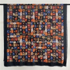 Sallys 100% Boiled Wool Scarf Wrap Shawl Robots Print Thin Delicate 200*100cm