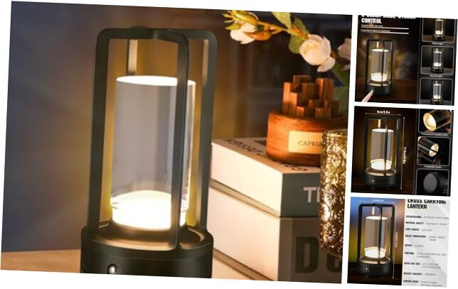 Portable Cordless Metal Table Lamp with Rechargeable Battery in Sleek Black Design for Modern Home or Office Use