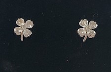 925 Sterling Silver Stud Earrings Cubic Zirconia CZ Shamrock St Patricks Day