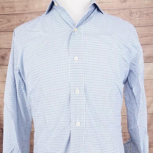 LEDBURY FINE SHIRTING BLUE CHECK BUTTON DOWN SHIRT MENS SIZE L LARGE - 第 1/8 張圖片
