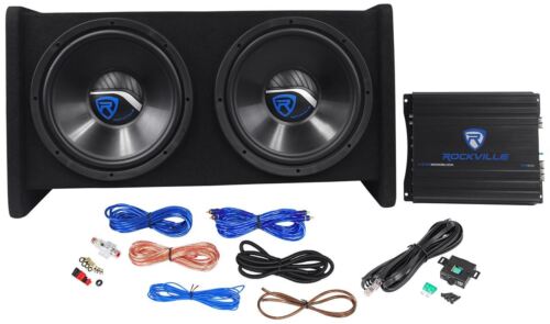 Rockville RV12.2B 1200w Dual 12" Car Subwoofer Enclosure+Mono Amplifier+Amp Kit - Picture 1 of 9