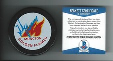 Mike Vernon Signed Moncton Golden Flames Puck Beckett COA Q90754 Calgary Flames