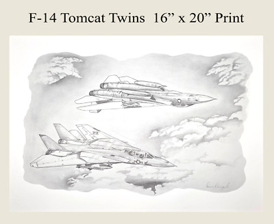 F-14 Tomcat - Twins = 2-Planes Print 16'' x 20''  U.S. Navy Fighter Top Gun