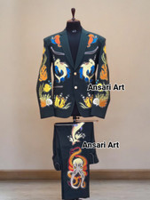 Men Green 2Pc Custom Made Ocean Theme Floral Embroidered western wedding Outfits