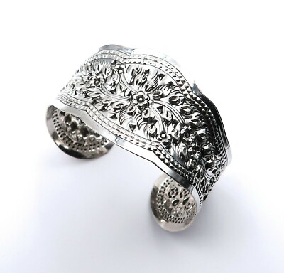 Bracelet En Argent Massif 925 - Modèle Feuilles Floral B1291, Longueur 22 Cm