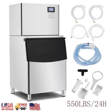 550LBS/24H Commercial Ice Maker Under Counter Ice Cube Machine W/ 300LBS Storage