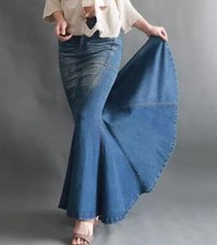 Women Denim Blue Jean Dress Mermaid Stretch Long Sexy Skirt Pockets Fashion Sexy