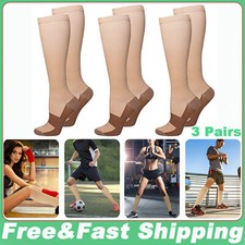 3 Pairs Copper Compression Socks 20-30mmHg Graduated Support Mens/ Womens S-XXL