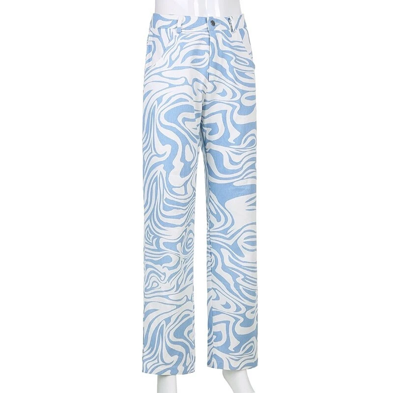 Y2K Zebra Print Style High Waist Straight Leg Jean Trousers - Image 3 of 4