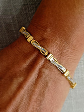 Donna 14k Placcato Oro Giallo 6.93Ct Finto Baguette Diamante Braccialetto Tennis