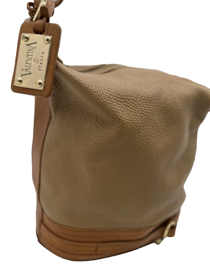 Bolso de Mano Valentina Cuero Guijarro Tostado Convertible Bolso Cubo Foto 3 de 4