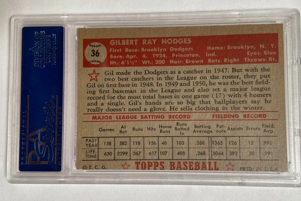 1952 Topps - Gil Hodges #36 Red Back Dodgers Hof PSA 5 (MC) - Excelente Foto 2 de 4