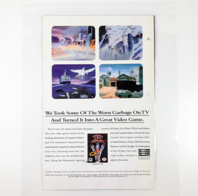 Laminated Captain Planet 1991 NES video game ad   Eco Action Promotion