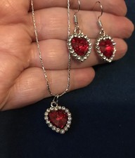True Red Heart Pendant Necklace  Hook Earrings Set New For Valentines Day 