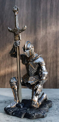 The Accolade Kneeling Medieval Knight Excalibur Sword Letter Opener Figurine