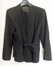 Ladies Black Jacket tie waist Blazer Silk Lined all wool vintage