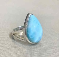 925 Silver Ring /Natural Larimar / Handmade Ring / Statement Ring /All SZ SB-91