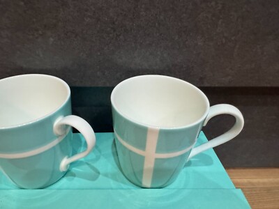 Tiffany & Co. Blue Ribbon Mug Cup 2pcs Set Authentic 225ml H 9cm