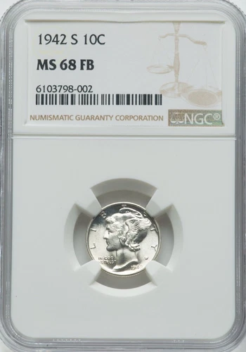 1942-S Mercury Dime 10C Certified NGC MS68 FB RARE COIN THIS GRADE FULL BANDS