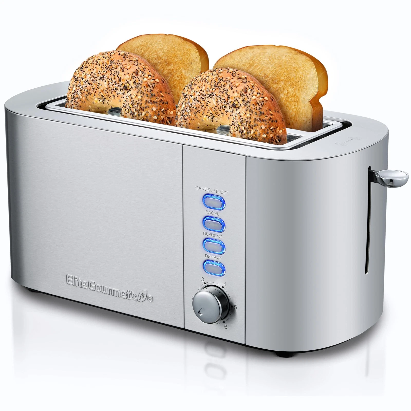 Elite Gourmet ECT4123X Long Slot 4 Slice Toaster, Extra Wide 1.5" and 5.1" De...