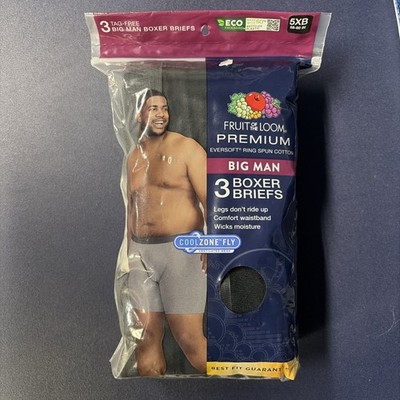 NEW Fruit of the Loom 5XB Big Man Premium Boxer Briefs 58-60 Pack of 3 Cool Zone