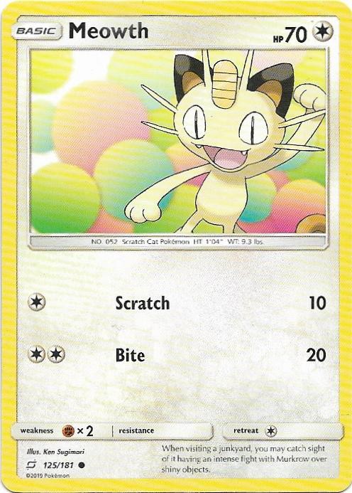 Meowth 125/181 Common Team Up Pokemon Near Mint