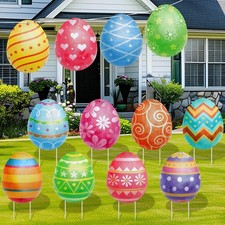 12 Pieces Easter Egg Yard Decor Waterproof Easter Yard Signs with Stakes Outd...