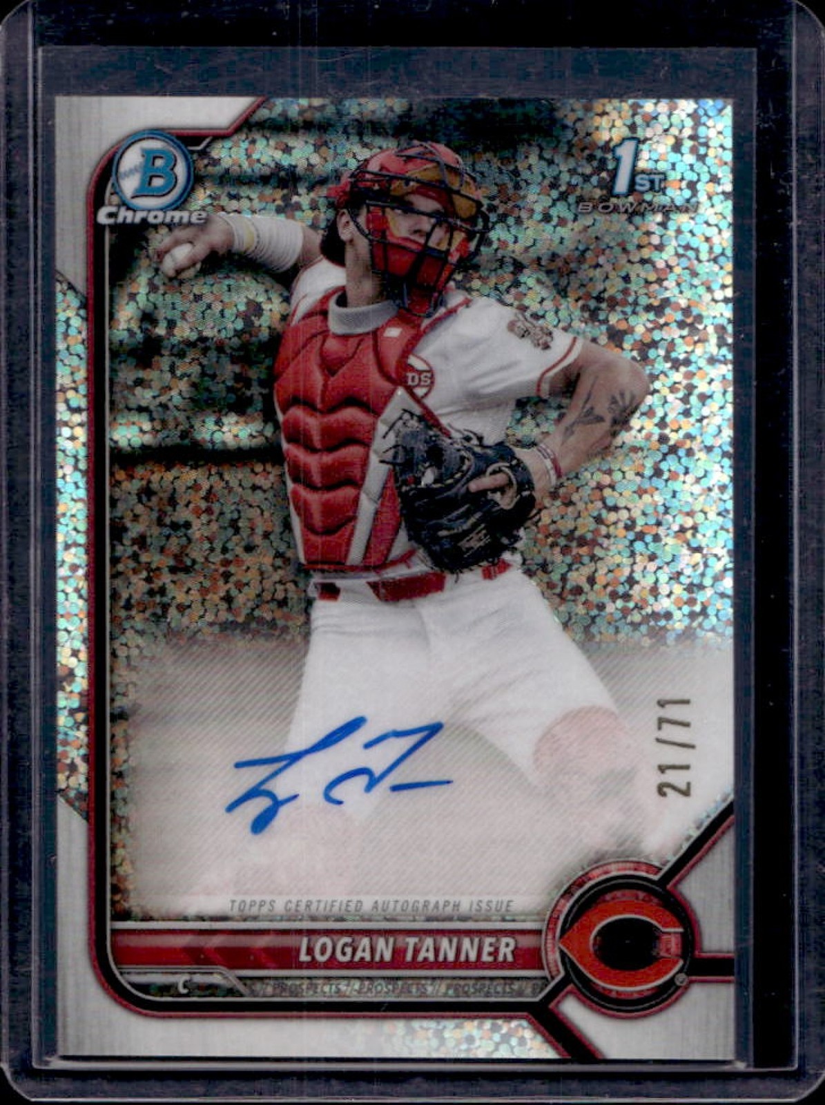 2022 Bowman Draft Logan Tanner Chrome Auto Sparkle Refractor 1st #/71 Reds