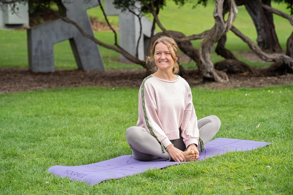 Non-Slip Yoga Mat with Alignment Lines & Carry Strap for Pilates