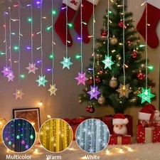 Christmas Curtain Window Snowflake String Fairy Lights Waterproof Decor 3 Colors